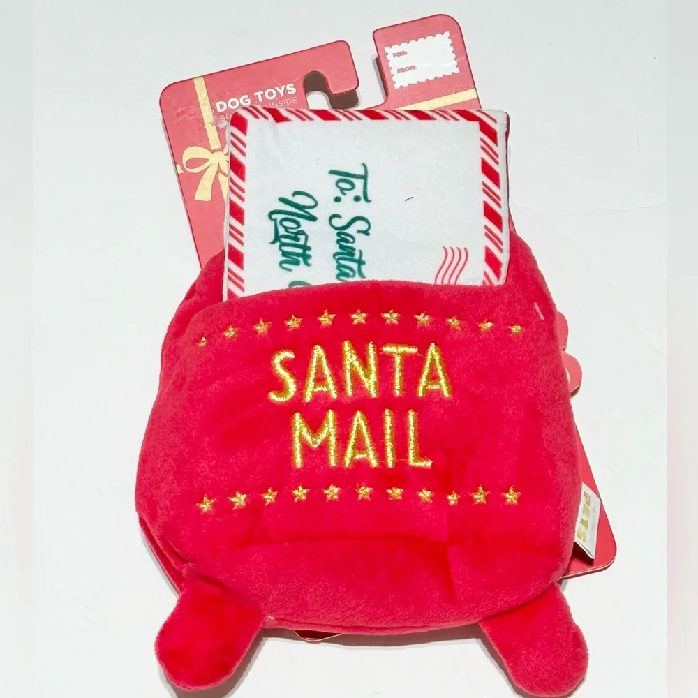 Woof and hallmark 2 dog toys -Christmas tree and mailbox. 2 Xmas bandanas